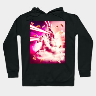 Laser Eyes Space Cat Riding Dog, Unicorn Hoodie